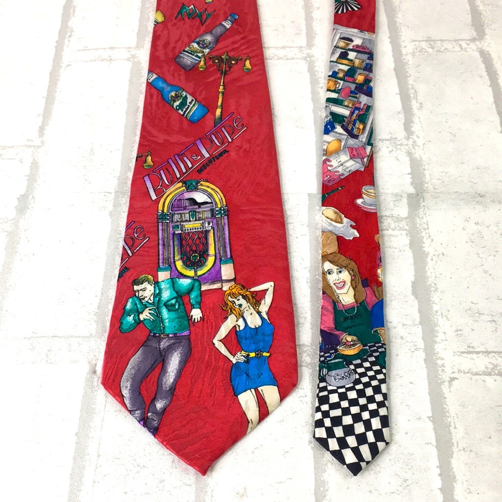 Portofino Necktie Diner Jukebox Retro Theme 100% Silk Burgundy *E